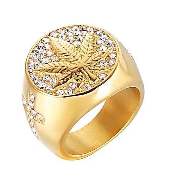 Bague créative en Zircon plaqué or avec feuille d'érable pour hommes, bijoux de charme de fête, de bal, cadeau d'anniversaire