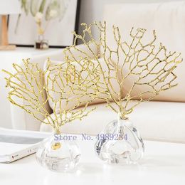 Créativité cristal métal doré corail fait à la main artisanat mobilier moderne décoration de la maison accessoires décorations de noël 240105