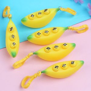 Creativiteit schattig oog knijpen banaan knijpen muziek speelgoed druk verlichten apparaat Doudou sleutelhanger hanger