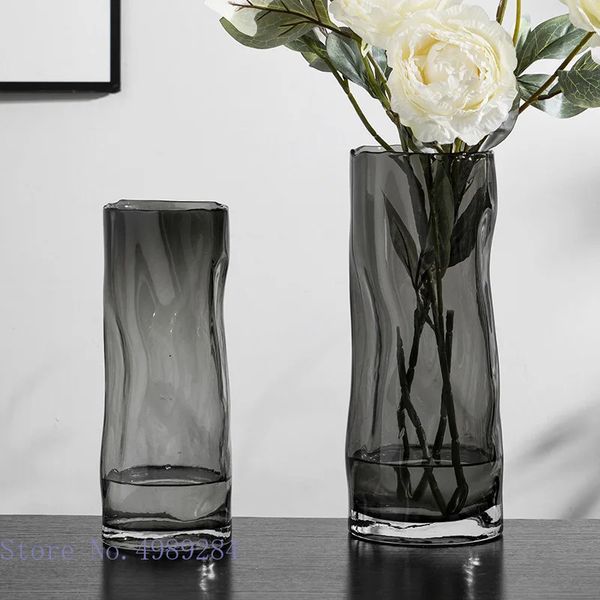 Créativité Vase en verre lignes de pliage transparentes cylindrique hydroponique arrangement de fleurs accessoires décoration de la maison Vase à fleurs 240105