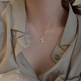 Collier avec pendentif croix en Zircon pour femmes, créatif et léger, de luxe, couleur or argent, chaîne de clavicule, bijoux à la mode