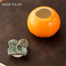 Créativité Modèle orange Ceramics Tea Caddy Tieguanyin Scelled Storage Tank Portable Travel Tea Boxes Spices Containers Jar