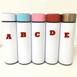 Créativité Sublimation Blanks tasse Bouteille d'eau 500 ml en acier inoxydable Flacon à vide droit Tasses à café avec affichage tactile LED Température ZZ