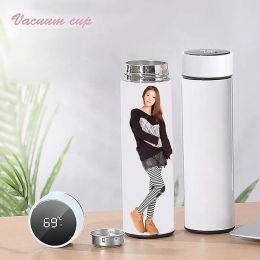 Créativité Sublimation Blanks Tumbler Bouteille d'eau 500 ml en acier inoxydable Flacon à vide droit Tasse à café avec affichage tactile LED Température Cadeaux