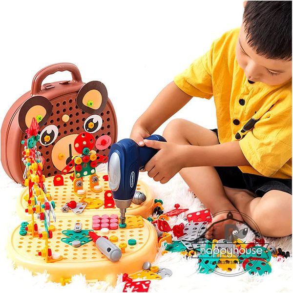 Boîte à outils de créativité pour les garçons de forage électrique Blocs de construction Puzzle Toy tournevis montessori jouets éducatifs enfants 240110