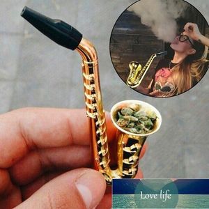 Créativité Unique Petit Saxophone Portable Fumée Tabac Herbe Fumer Tuyaux Métal Tabac Tuyaux D'eau Avec Maille Cigarette Outils