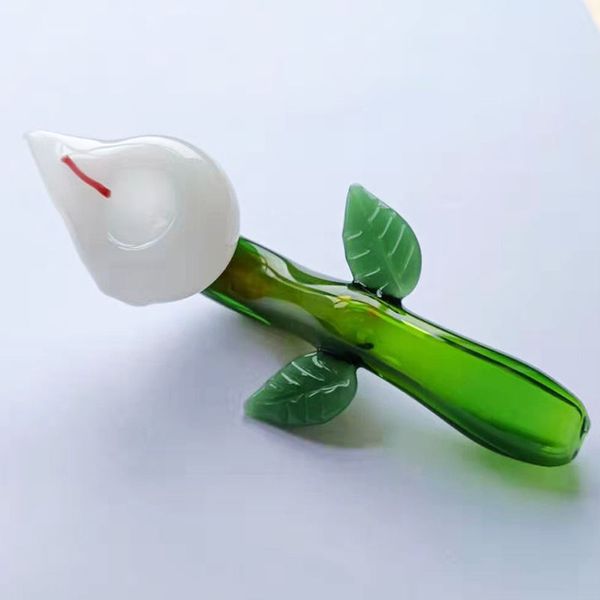 Creativity White Rose Style Glass Hand Pipe Tobacoo Rog Pipas para fumar Quemador de aceite con tazón Logotipo personalizado 4.5 pulgadas de altura