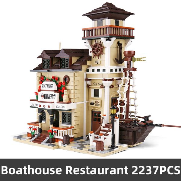 En Stock 12003 jouets de construction de rue le bateau Hous Diner modèle blocs de construction briques 16050 jouets d'assemblage comme cadeaux de noël pour enfants