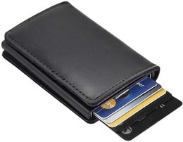 Credit Card Holder RFID Blocking Wallet Slim Wallet Cowhide Leather Vintage Aluminum Business Card Holder Automatic Pop-up Card Case Wallet