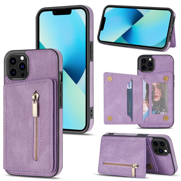 Tarjeta de identificación de crédito Caja de bolsillo Estuches de cuero para iphone 13 pro max 12 mini 11 XS MAX XR 6G 7G PLUS Cremallera multifunción Paquete a prueba de golpes Monedero Titular Contraportada