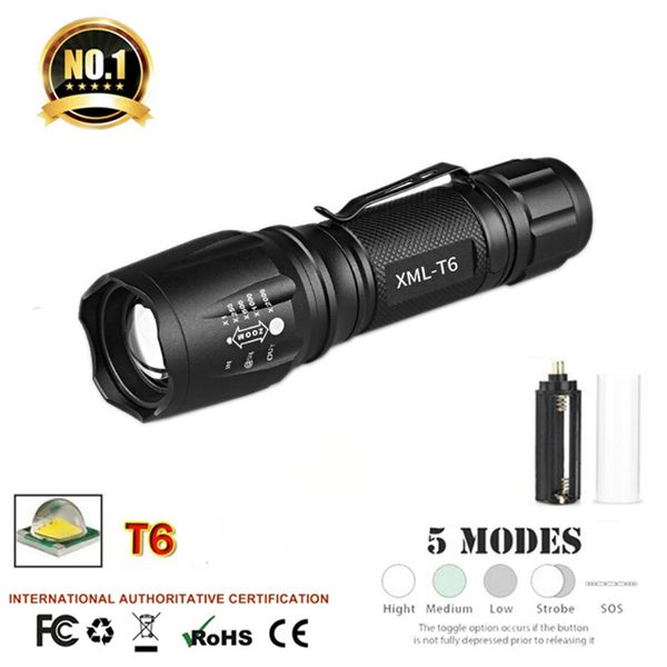 T6 lampe de poche LED 1000LM aluminium étanche Zoomable lampe torche étanche pour batterie 18650 ou batterie 3A