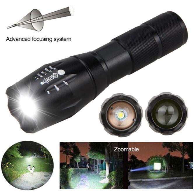 XML T6 3800LUMENS 고전력 LED 손전등 토치 확대 가능한 전술 손전등 토치 라이트 18650 배터리 휴대용 하이킹 캠핑 손전등 미니 램프 조명