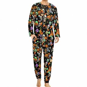 Griezelige Halen Pyjama's Winter Schedels En Pompoenen Kawaii Pyjama Sets Man Lg-Sleeve Leisure Ontwerp Nachtkleding Grote Maat 4XL 5XL K5Rt #