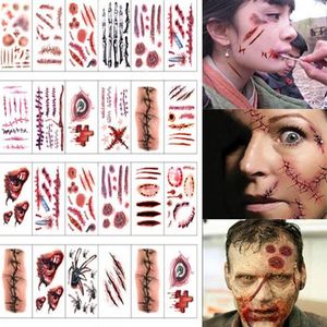 Espeluznante Halloween Zombie Cicatrices Tatuajes Costra falsa Fiesta de maquillaje sangriento Decoración de Halloween Horror Herida Aterradora Lesión de sangre Etiqueta