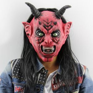 Griezelig masker Halloween kostuumfeest rekwisieten duivel masker enge games satan kwaadaardige latex maskers met lang haar feestelijke cosplay prop decor voor volwassen kinderen