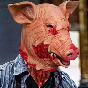 Creepy Scarred Pig Head Halloween Décoration Masque Horreur Latex Headgears Carnaval Mascarade Costume Cosplay Props Bloody Pig Head Butcher