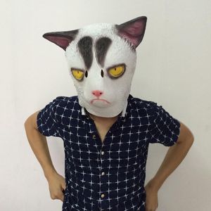 Creepy White Cat Masker Cosplay Angry Cat Masker Halloween Party Maskers Volledige hoofd Animal Latex Mask Gratis verzending