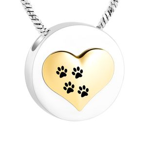 Crémation Pour Cendres Pet Paws Imprimer Pendentif Collier En Acier Inoxydable Bijoux Ronds Souvenir Funéraire Avec Kit De Remplissage