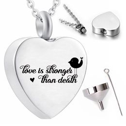 Bijoux de crémation pour cendres pendentif colliers en forme de coeur oiseau cendres urne souvenir commémoratif animal de compagnie-l'amour est plus fort que la mort231W