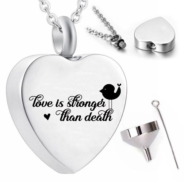 Bijoux de crémation pour cendres pendentif colliers en forme de coeur oiseau cendres urne souvenir commémoratif animal de compagnie-l'amour est plus fort que la mort293w