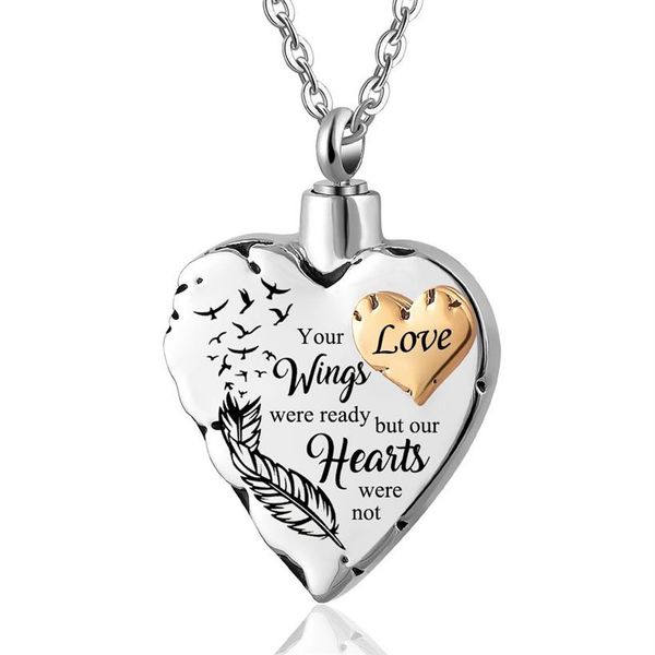 Joyería de cremación para cenizas: tus alas estaban listas, nuestros corazones no eran urna, collar con colgante para cenizas Love319N