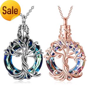 Bijoux de crémation Collier urne arbre de vie en argent pour cendres avec cercle cristal souvenir commémoratif bijoux cadeaux pour femmes