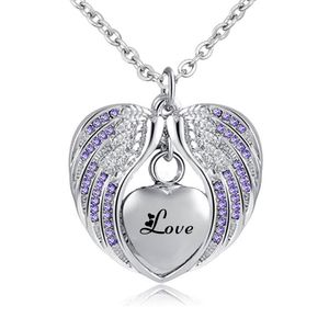 Bijoux de crémation avec collier d'urne d'aile d'ange pour cendres porte-pendentif de pierre de naissance coeur souvenir commémoratif -amour