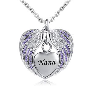 Bijoux de crémation avec collier d'urne aile d'ange pour cendres, porte-pendentif en pierre de naissance, souvenir commémoratif en cœur-Nana