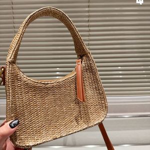 Bolso de paja de media luna Mini bolso Hobo Bolso de axila para mujer Bolso de playa Bolsos de hombro cruzados Bolsos Bolso de embrague de diseñador Bolso de verano de lujo Bolsos de mano de tejido Correa desmontable