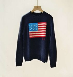 Crew -Neck Flag Dessen Us Vlag gebreide trui voor vrouwen - gezellige katoenen pullover in de wintermode Hoge kwaliteit L230915