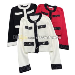 Col rond tricots vêtements d'extérieur femmes lettres bouton Cardigan couleur contrastée tricoté manteau avec poche