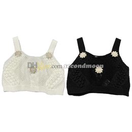 Débardeur à fleurs à paillettes pour femmes, haut court Sexy, respirant, gilet ajouré, col ras du cou, tricot