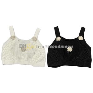 Sequin Flower Tanks Dames Sexy Crop Top Ademend Hol Vest Party Crew Neck Knitwear