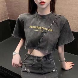 Col rond Femmes Tops Femmes T Shirt Crop Top Tee Designer Vêtements Tshirt Coton À Manches Courtes Lettre Imprimer Mode D'été Pull Femme Black Rock