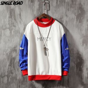 Crewneck singleroad sweat-shirt colorblock patchwork japonais streetwear haruku hoodie menshirts swetshirts masculin sweat à capuche 201020 s s