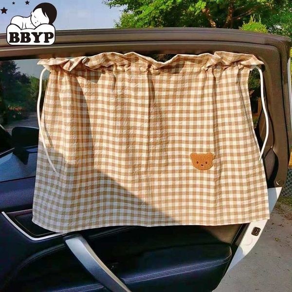 Cortinas de parasol para coche con red de cuna, diseño de coche de oso de dibujos animados bonito, ventana lateral trasera, parasol para parabrisas, cortinas protectoras para ventana 230613