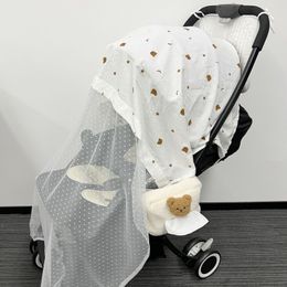 Crib Netting Cartoon Patroon Baby Stroller Cover Ademend gaasmuggen Net gaas zonnescherm voorruit zonnebrandcrème gordijn 130 x 100 cm 230301