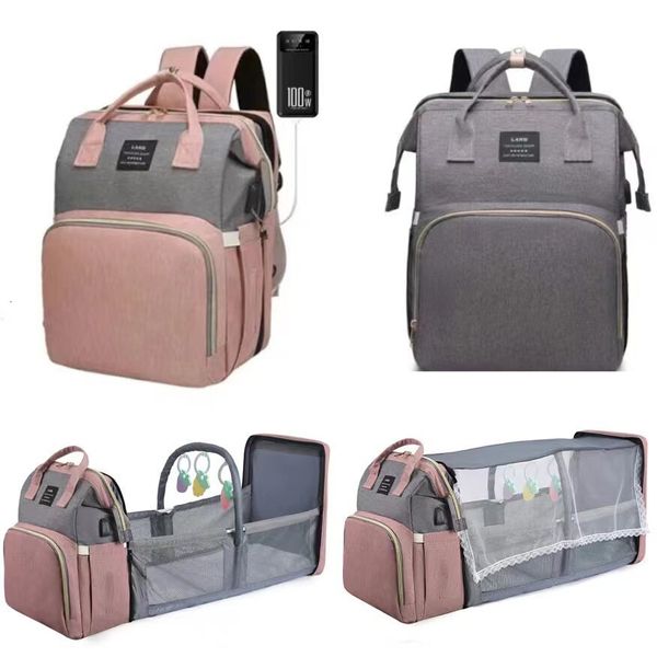 Filet de berceau maman bébé couches sacs sac à dos matelas à langer ombre moustiquaire USB charge poussette poche suspendue jouets gratuits 230619