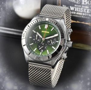 Crime Premium Montre chronomètre pour homme avec date et jour, mouvement à quartz, horloge masculine, six broches, maille en acier inoxydable, bracelet argenté, calendrier, verre saphir, cadeaux