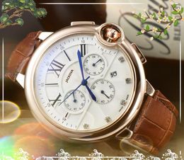 Crime Premium Mens Relojes completamente funcionales Cronómetro 43 mm Movimiento de cuarzo Reloj de tiempo masculino Reloj Popular Cinturón de cuero genuino Reloj de pulsera montre de luxe Regalos