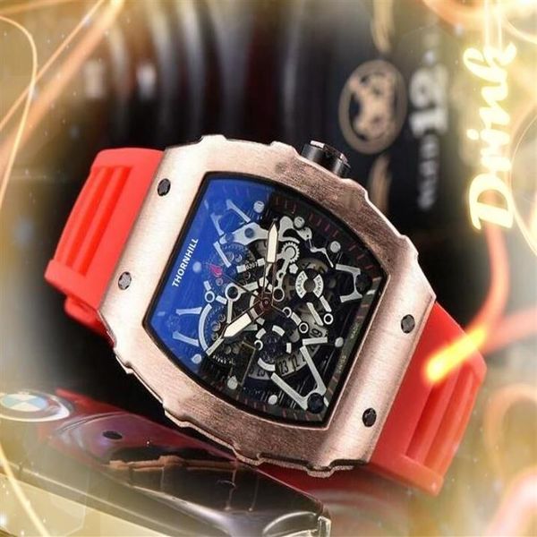 Crime Premium Reloj de pulsera para hombre con esfera esquelética, movimiento de cuarzo de 43 mm, reloj de tiempo masculino, banda de goma, cristal de zafiro, relogio masculin239p