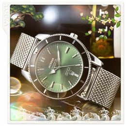 Crime Premium Reloj de pulsera para hombre de tres pines Movimiento de cuarzo de 43 mm Reloj de tiempo masculino Reloj completo Banda de malla de acero inoxidable Cristal de zafiro275d