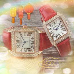 Crime Premium heren dames liefhebbers horloges quartz uurwerk tijdklok lederen riem diamanten ring vierkante Romeinse wijzerplaat drie pins273L