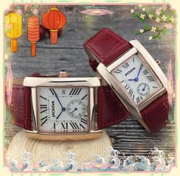 Crime Premium mujeres hombres tres pines reloj de trabajo rectángulo esfera romana caja cuero genuino cuarzo batería parejas amantes reloj de tiempo relojes de pulsera regalos