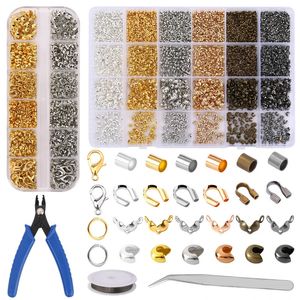 Crimp kralen Covers Kit With Bead Crimping Pliers Tool Brass Crimp kralen Tips Knoop Covers Kit voor sieraden maken DIY Craft 240418