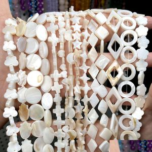 Crimp End Beads Natuurlijke Witte Schelp Parelmoer Losse Platte Ovale Tanden Ronde Ster Netto Zoetwater Chip Charms Voor Sieraden Maken Dh8Cs