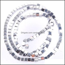 Cuentas de extremo engarzado Hematita no magnética 2 3 4 6Mm Color Sier Cuentas cuadradas sueltas para collar Fabricación de joyas 15.5 "Bl324 Entrega directa Dhmur
