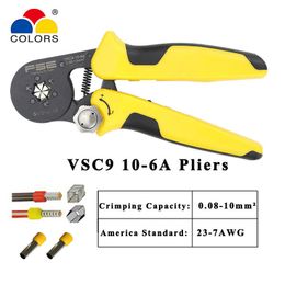 Herramientas de alicates de prensado VSC9 10-6A 0.08-16mm2 23-7AWG para herramientas ajustables manuales de terminal tipo aguja tipo tubo Y200321