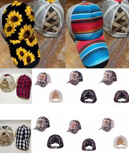 Criss Cross High Ponytail Hat Washed Sunflower Baseball Cap Messy Buns Trucker Caps Plaid Leopard Hats Snapback Trump Mesh Hats GG3826320