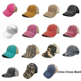 Criss Cross Ponytail Hat Mesh Back Ponytail Baseball Cap 15 kleuren gewassen verontrust